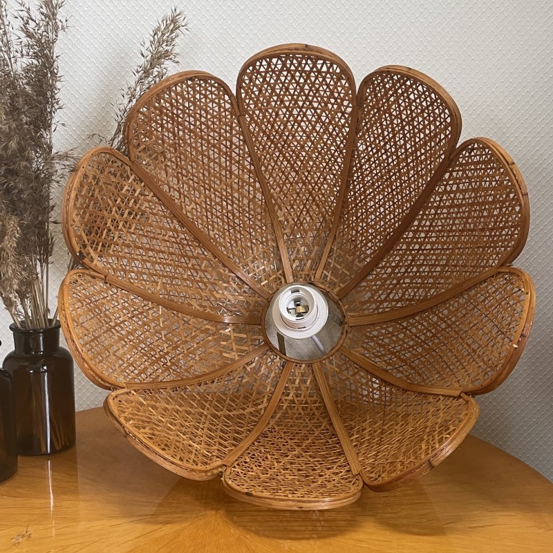 Suspension Vintage En Rotin Avec Abat-jour Cloche Diamètre 31 Cm - Douille E27 - Marque Jiinoo - Neuf