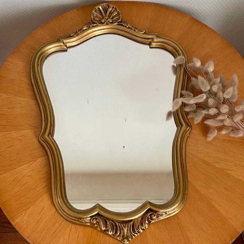 Grand miroir cheminee doré Art nouveau coquille style Louis XVI