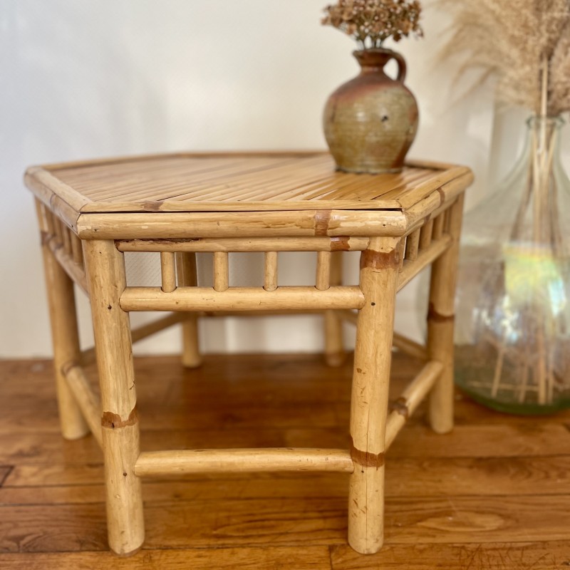table basse vintage en rotin bois osier bambou bohème années 1960 1970