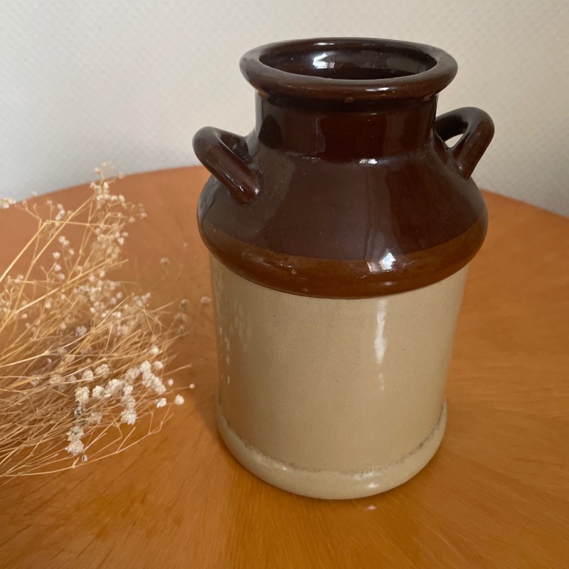 Pot Ancien En Grès Vernissé Beige Clair - Bon état, Décoration Ou Alimentaire